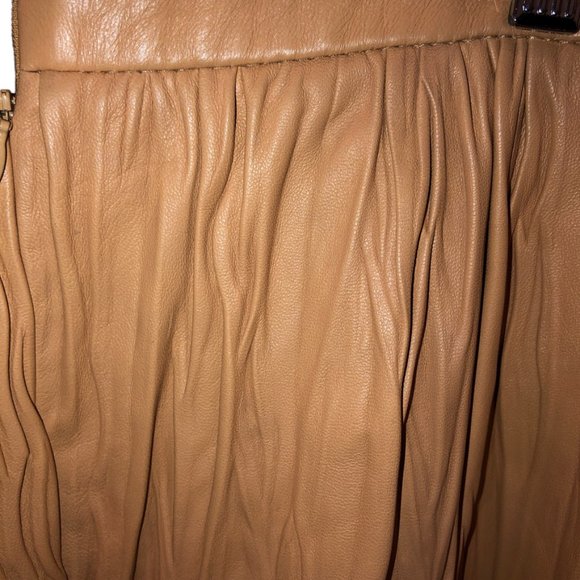 RHIE Lamb Leather Camel Khaki mini multi pleat Womens skirt S - Picture 3 of 5
